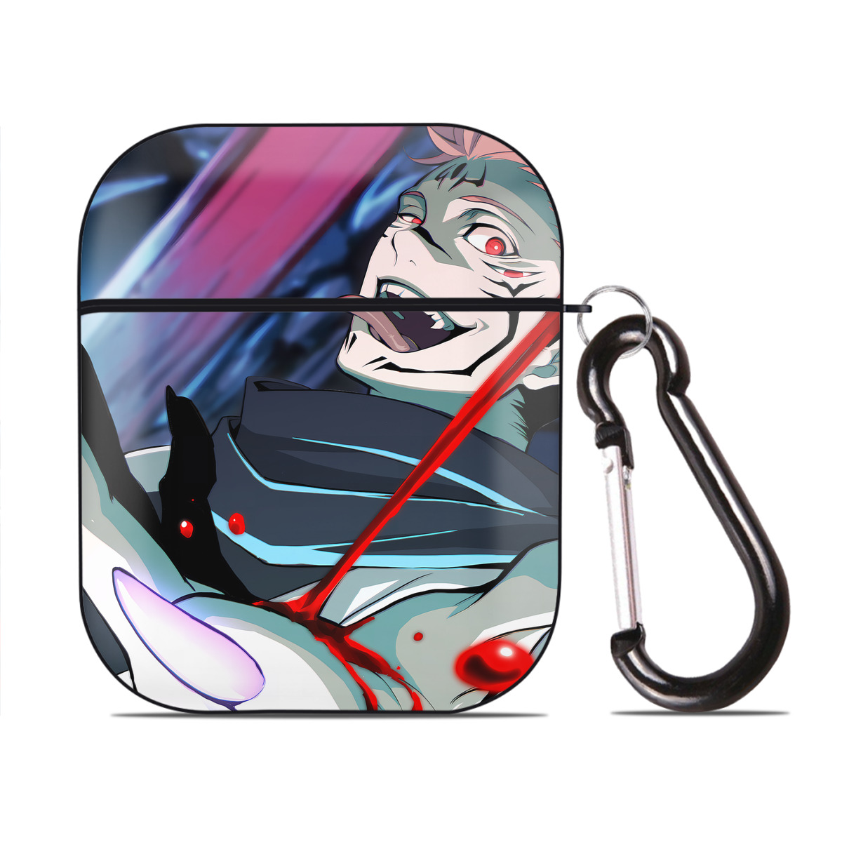 （画像用） 呪術廻戦 Jujutsu Kaisen AirPods 第2世代保護ケース ハードシェル ブラック 耐衝撃・防指紋・カラビナ付き