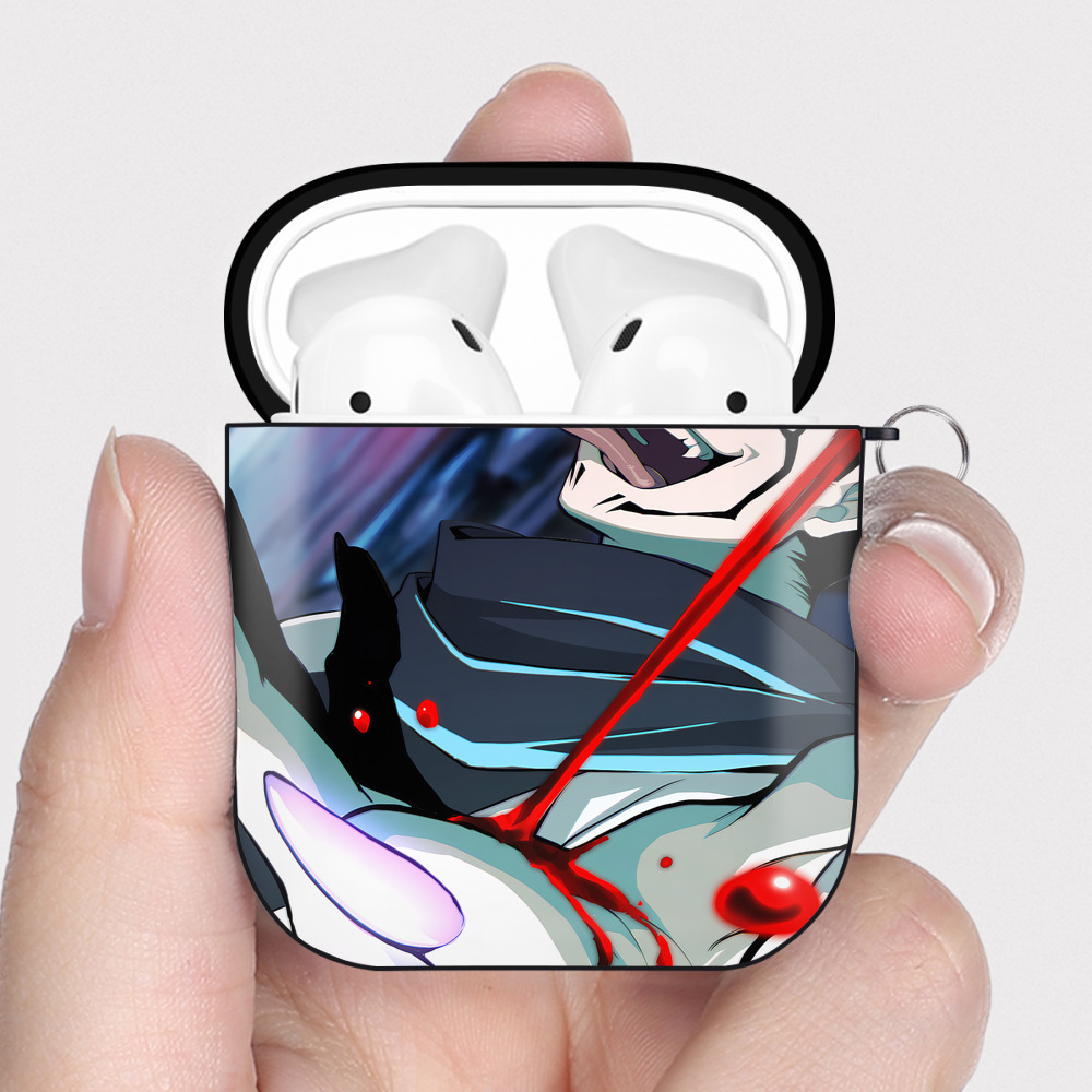 （画像用） 呪術廻戦 Jujutsu Kaisen AirPods 第2世代保護ケース ハードシェル ブラック 耐衝撃・防指紋・カラビナ付き