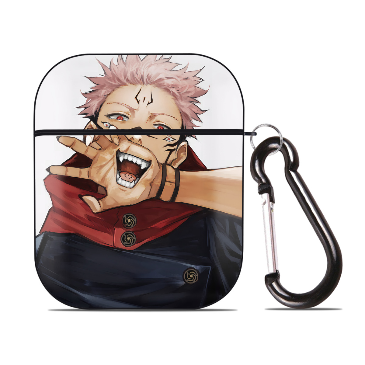 （画像用） 呪術廻戦 Jujutsu Kaisen AirPods 第2世代保護ケース ハードシェル ブラック 耐衝撃・防指紋・カラビナ付き