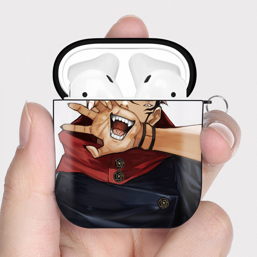 （画像用） 呪術廻戦 Jujutsu Kaisen AirPods 第2世代保護ケース ハードシェル ブラック 耐衝撃・防指紋・カラビナ付き