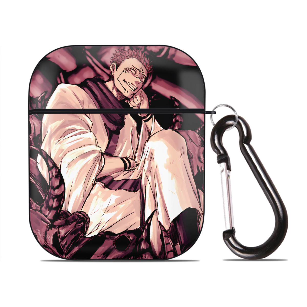 （画像用） 呪術廻戦 Jujutsu Kaisen AirPods 第2世代保護ケース ハードシェル ブラック 耐衝撃・防指紋・カラビナ付き