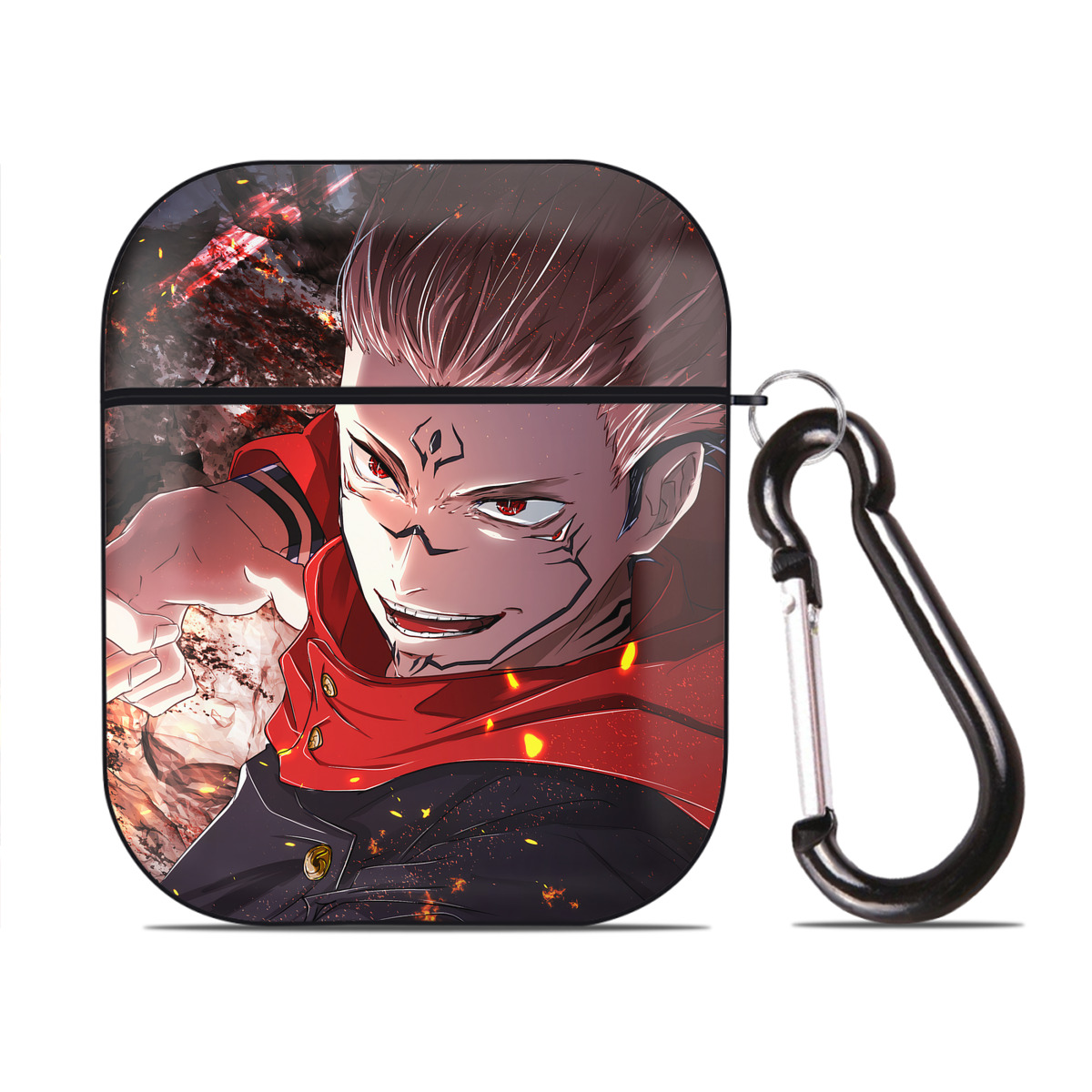 （画像用） 呪術廻戦 Jujutsu Kaisen AirPods 第2世代保護ケース ハードシェル ブラック 耐衝撃・防指紋・カラビナ付き