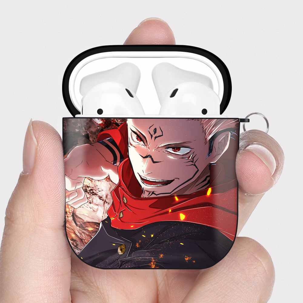（画像用） 呪術廻戦 Jujutsu Kaisen AirPods 第2世代保護ケース ハードシェル ブラック 耐衝撃・防指紋・カラビナ付き