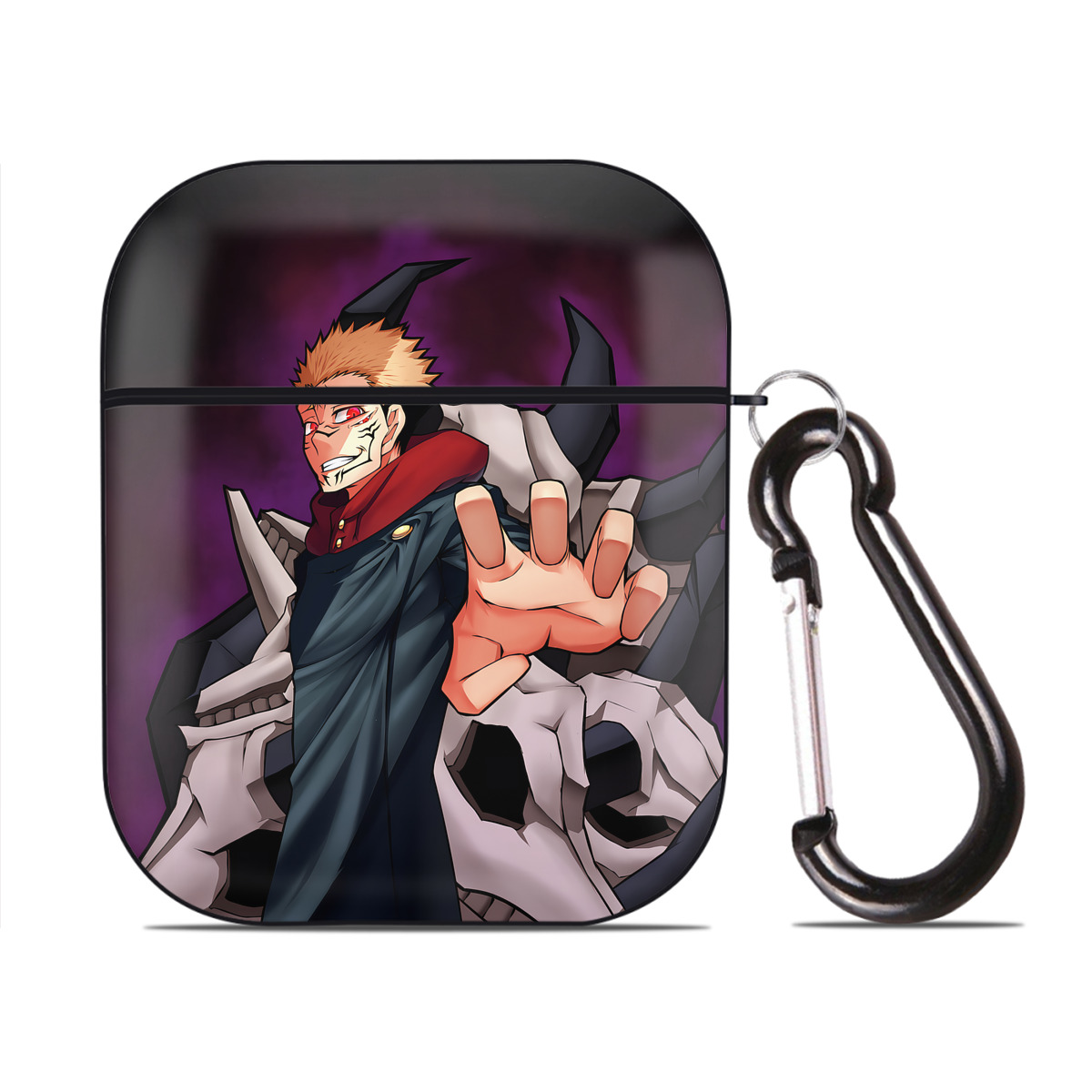 （画像用） 呪術廻戦 Jujutsu Kaisen AirPods 第2世代保護ケース ハードシェル ブラック 耐衝撃・防指紋・カラビナ付き