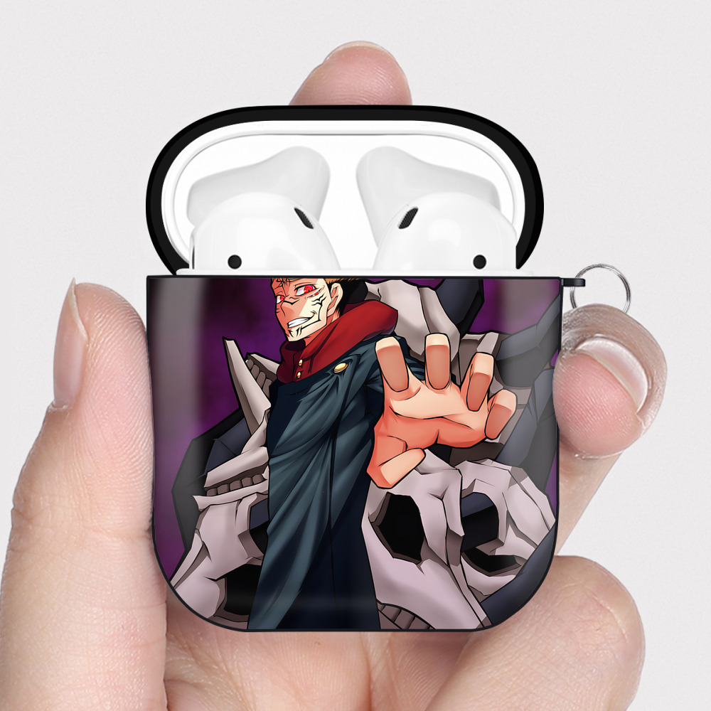 （画像用） 呪術廻戦 Jujutsu Kaisen AirPods 第2世代保護ケース ハードシェル ブラック 耐衝撃・防指紋・カラビナ付き
