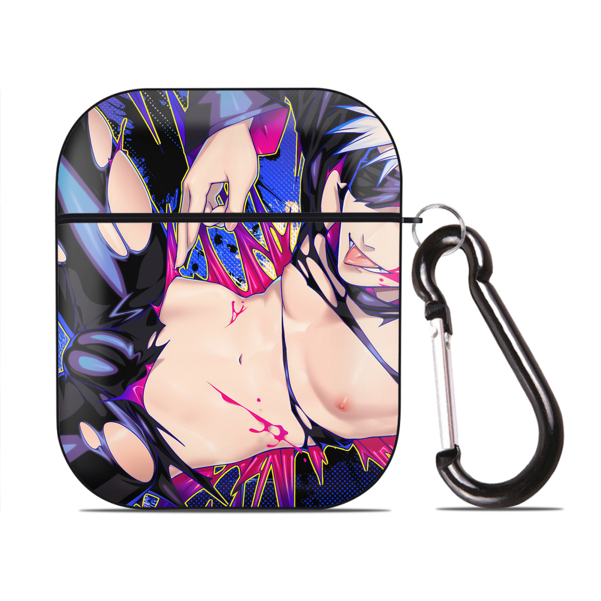 （画像用） 呪術廻戦 Jujutsu Kaisen AirPods 第2世代保護ケース ハードシェル ブラック 耐衝撃・防指紋・カラビナ付き