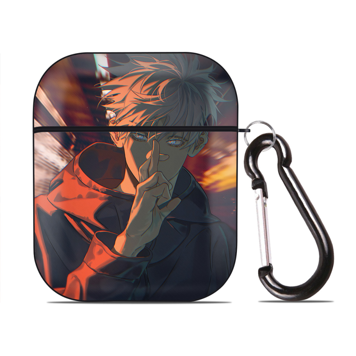 （画像用） 呪術廻戦 Jujutsu Kaisen AirPods 第2世代保護ケース ハードシェル ブラック 耐衝撃・防指紋・カラビナ付き
