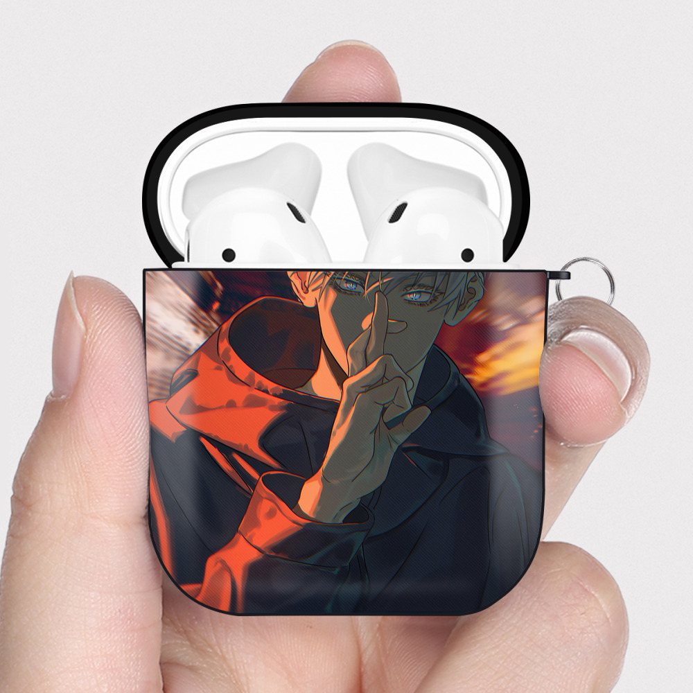 （画像用） 呪術廻戦 Jujutsu Kaisen AirPods 第2世代保護ケース ハードシェル ブラック 耐衝撃・防指紋・カラビナ付き