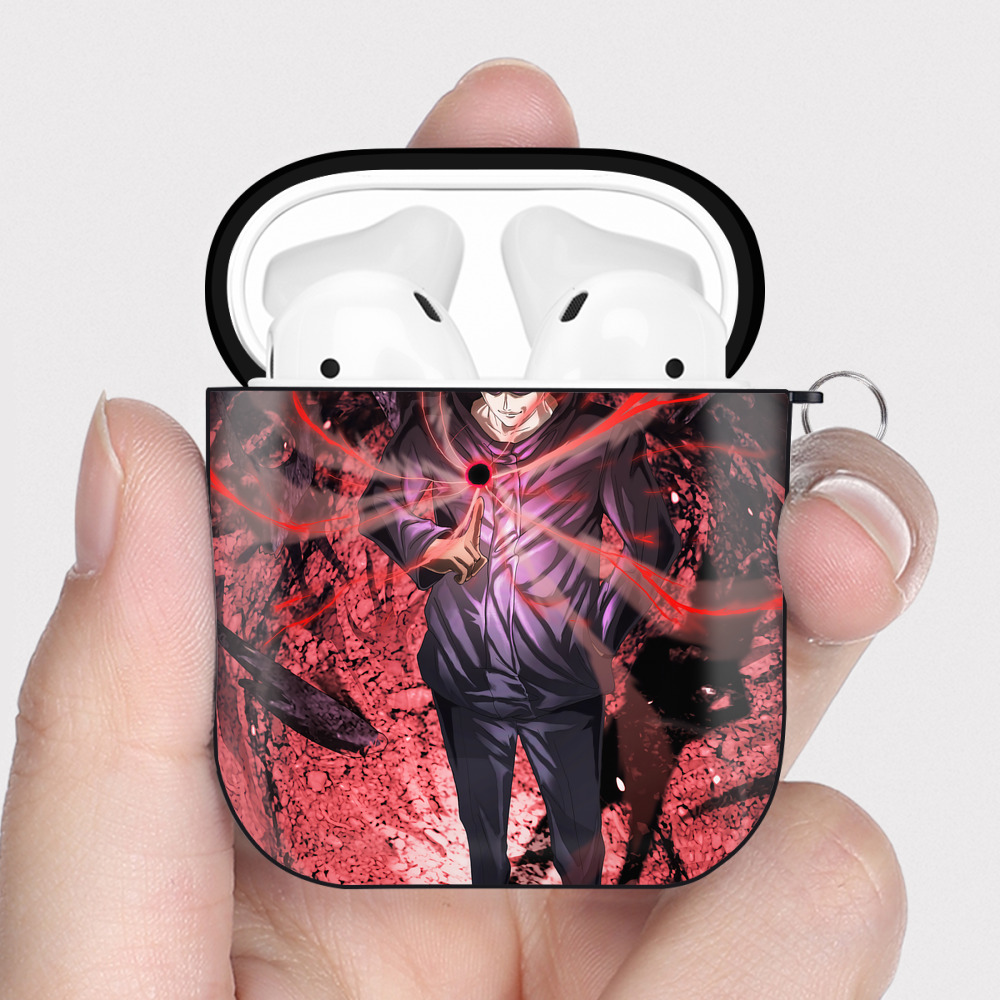 （画像用） 呪術廻戦 Jujutsu Kaisen AirPods 第2世代保護ケース ハードシェル ブラック 耐衝撃・防指紋・カラビナ付き