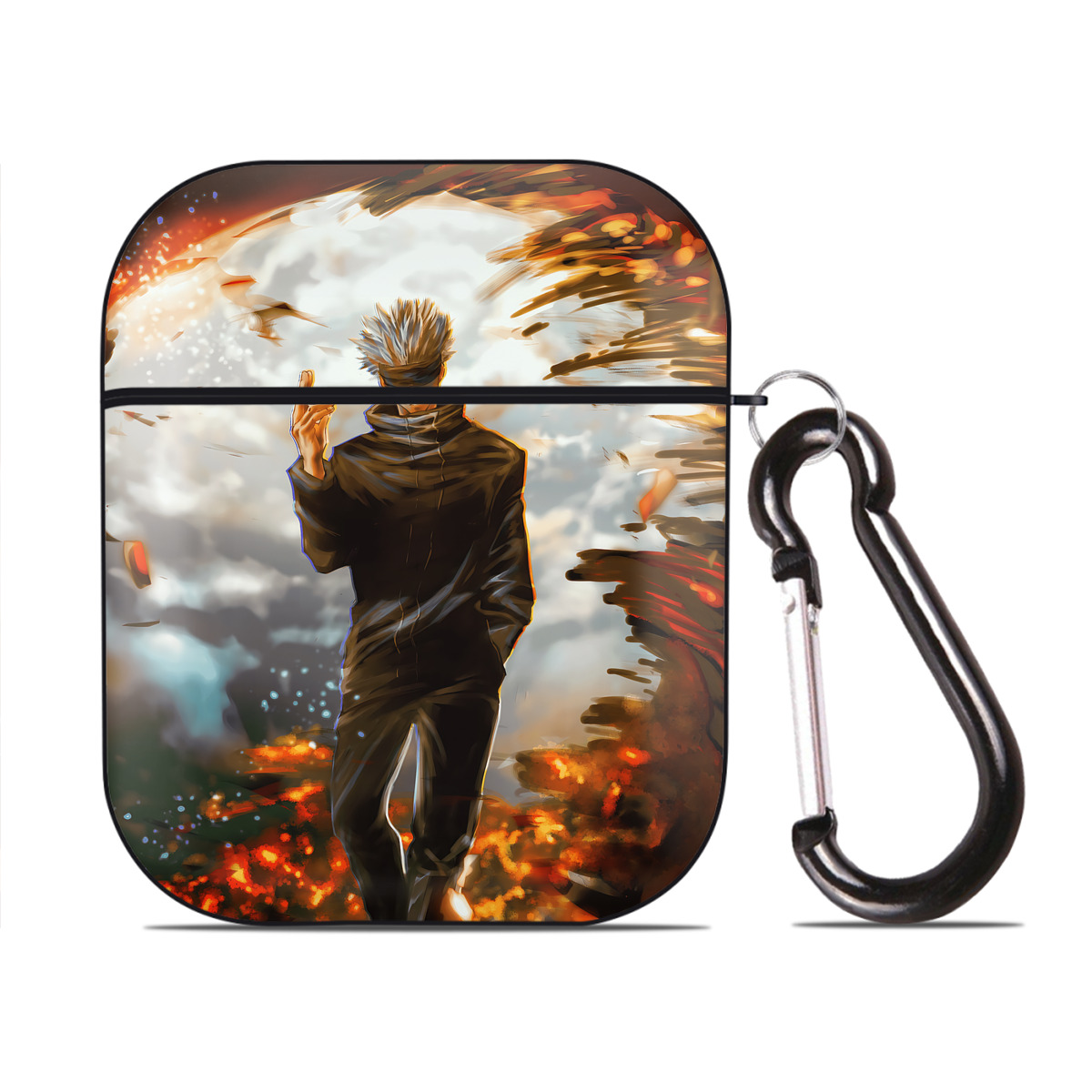 （画像用） 呪術廻戦 Jujutsu Kaisen AirPods 第2世代保護ケース ハードシェル ブラック 耐衝撃・防指紋・カラビナ付き