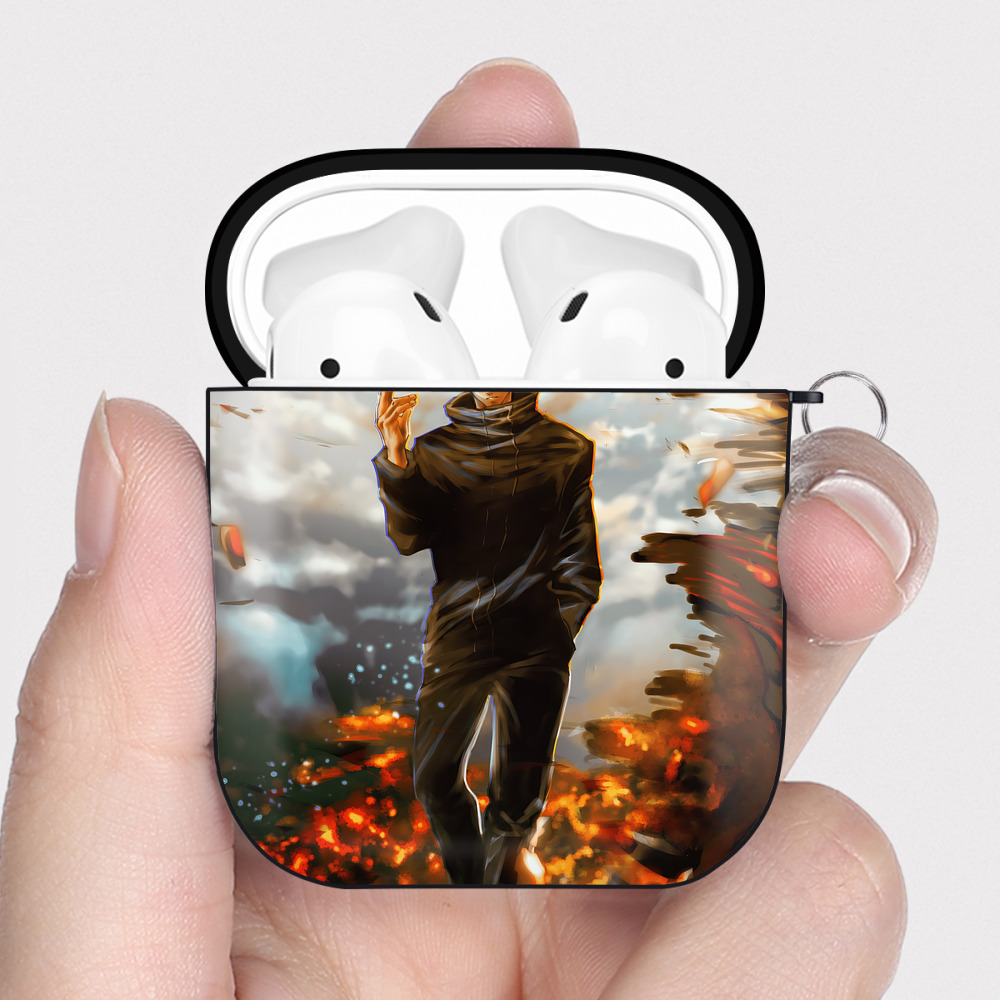 （画像用） 呪術廻戦 Jujutsu Kaisen AirPods 第2世代保護ケース ハードシェル ブラック 耐衝撃・防指紋・カラビナ付き