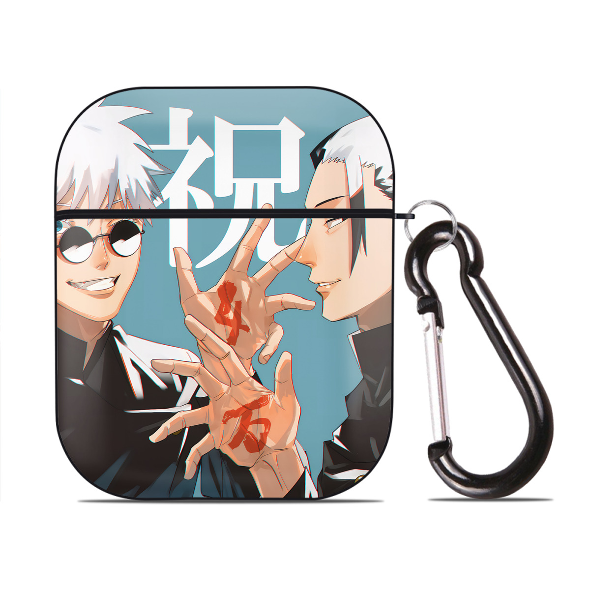 （画像用） 呪術廻戦 Jujutsu Kaisen AirPods 第2世代保護ケース ハードシェル ブラック 耐衝撃・防指紋・カラビナ付き