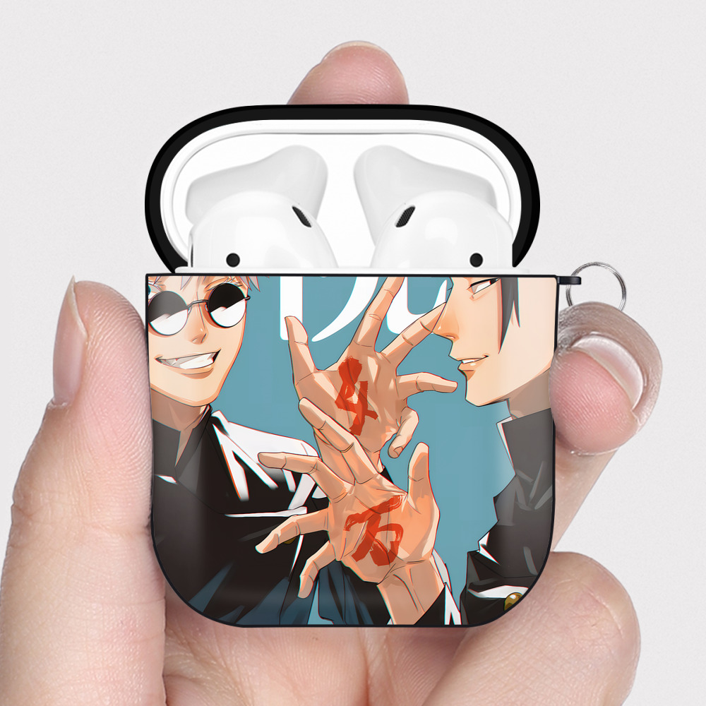 （画像用） 呪術廻戦 Jujutsu Kaisen AirPods 第2世代保護ケース ハードシェル ブラック 耐衝撃・防指紋・カラビナ付き