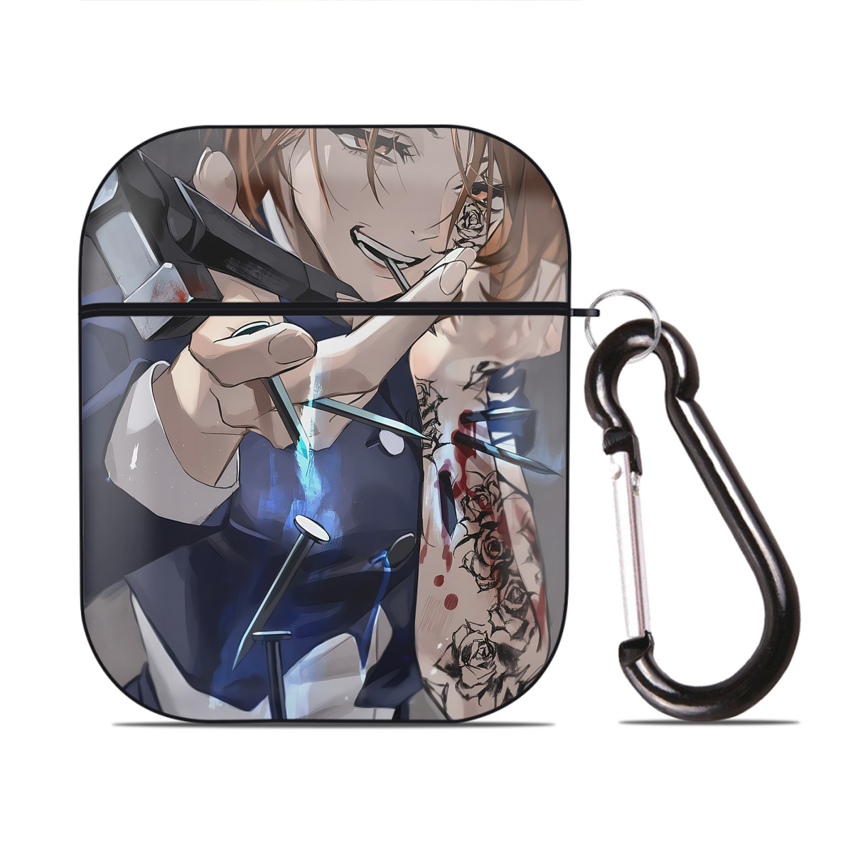 （画像用） 呪術廻戦 Jujutsu Kaisen AirPods 第2世代保護ケース ハードシェル ブラック 耐衝撃・防指紋・カラビナ付き
