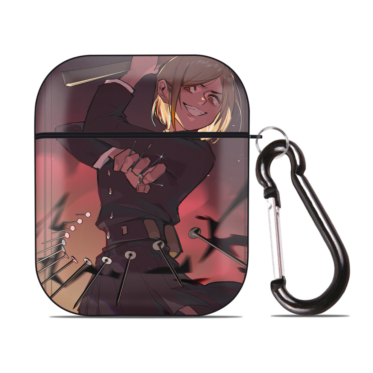 （画像用） 呪術廻戦 Jujutsu Kaisen AirPods 第2世代保護ケース ハードシェル ブラック 耐衝撃・防指紋・カラビナ付き