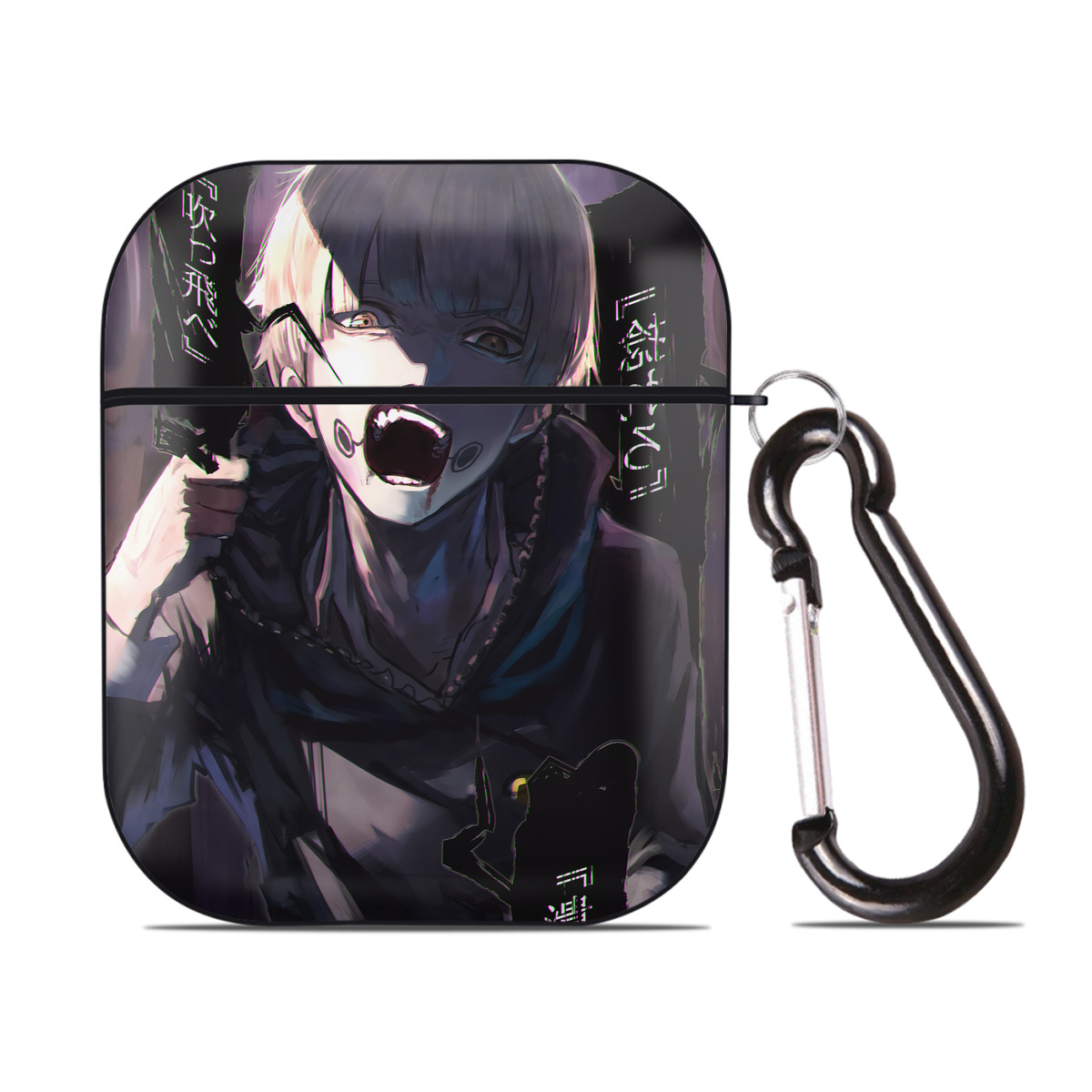（画像用） 呪術廻戦 Jujutsu Kaisen AirPods 第2世代保護ケース ハードシェル ブラック 耐衝撃・防指紋・カラビナ付き