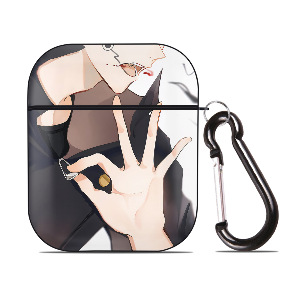 （画像用） 呪術廻戦 Jujutsu Kaisen AirPods 第2世代保護ケース ハードシェル ブラック 耐衝撃・防指紋・カラビナ付き