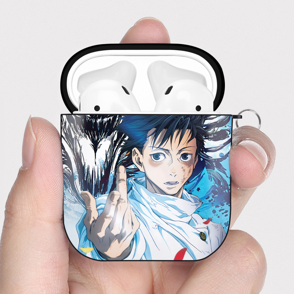 （画像用） 呪術廻戦 Jujutsu Kaisen AirPods 第2世代保護ケース ハードシェル ブラック 耐衝撃・防指紋・カラビナ付き