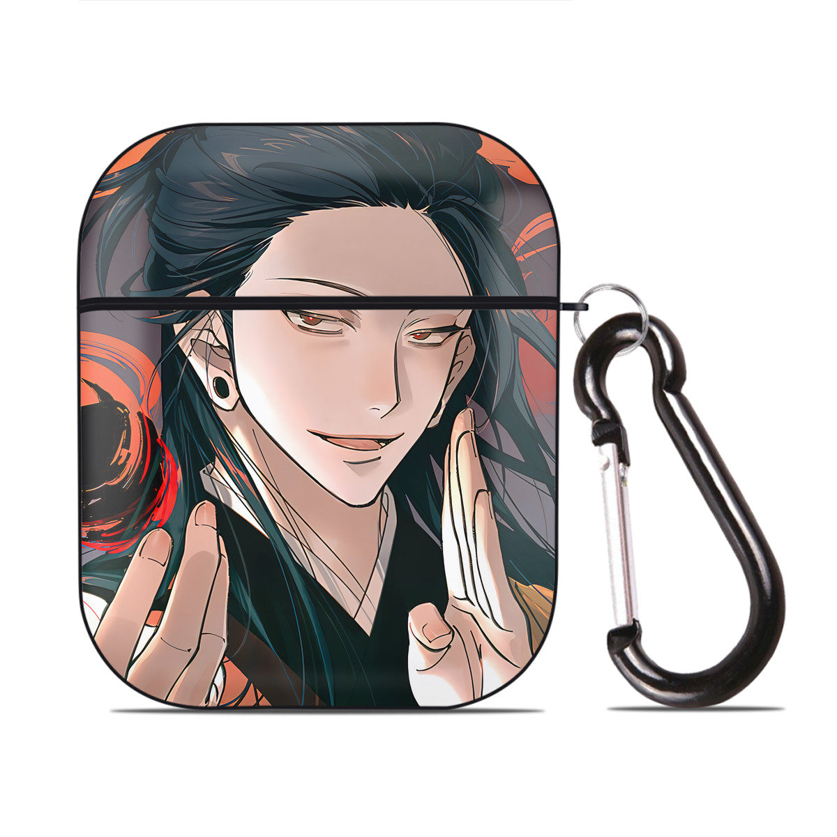 （画像用） 呪術廻戦 Jujutsu Kaisen AirPods 第2世代保護ケース ハードシェル ブラック 耐衝撃・防指紋・カラビナ付き