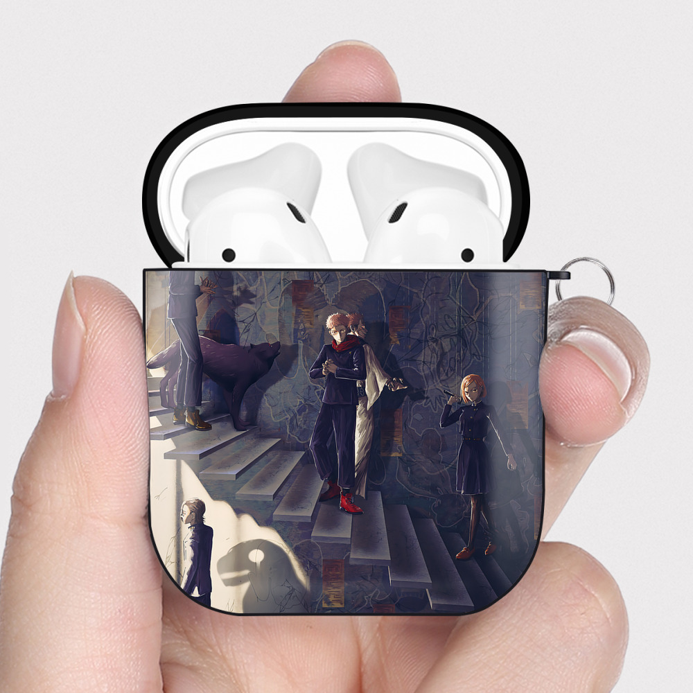 （画像用） 呪術廻戦 Jujutsu Kaisen AirPods 第2世代保護ケース ハードシェル ブラック 耐衝撃・防指紋・カラビナ付き