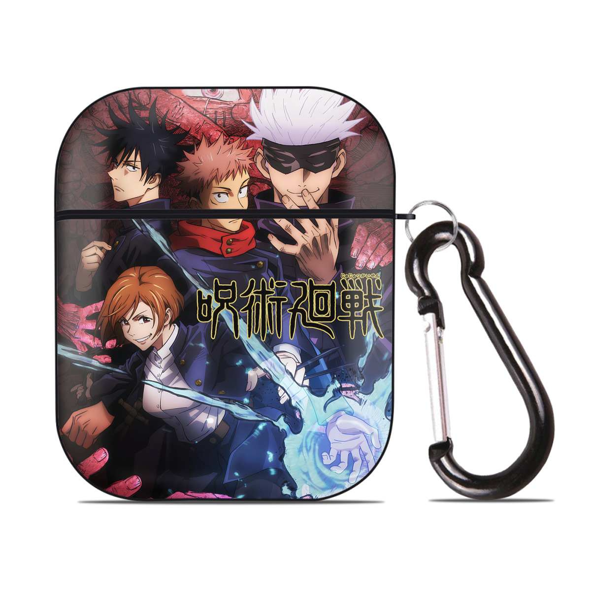（画像用） 呪術廻戦 Jujutsu Kaisen AirPods 第2世代保護ケース ハードシェル ブラック 耐衝撃・防指紋・カラビナ付き