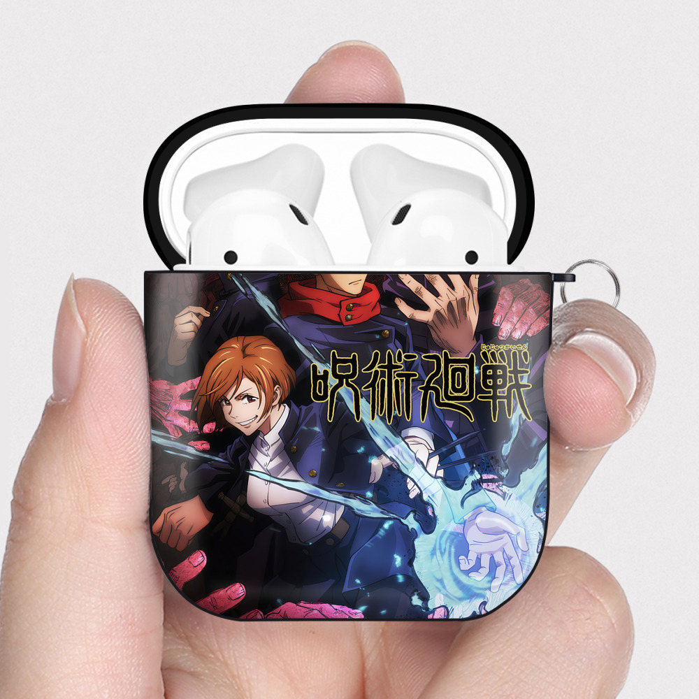 （画像用） 呪術廻戦 Jujutsu Kaisen AirPods 第2世代保護ケース ハードシェル ブラック 耐衝撃・防指紋・カラビナ付き