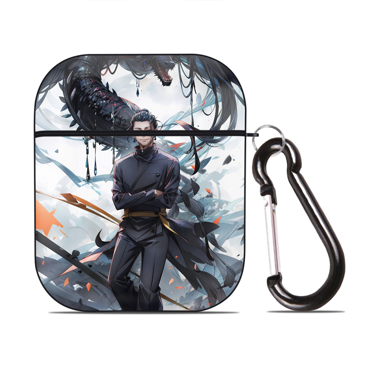 （画像用） 呪術廻戦 Jujutsu Kaisen AirPods 第2世代保護ケース ハードシェル ブラック 耐衝撃・防指紋・カラビナ付き