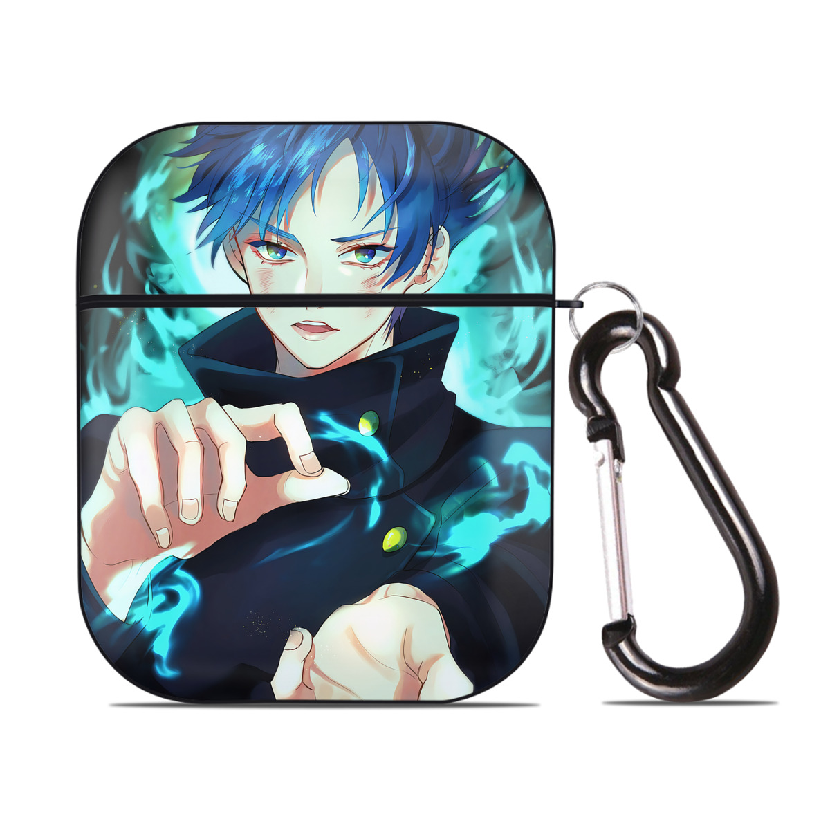 （画像用） 呪術廻戦 Jujutsu Kaisen AirPods 第2世代保護ケース ハードシェル ブラック 耐衝撃・防指紋・カラビナ付き