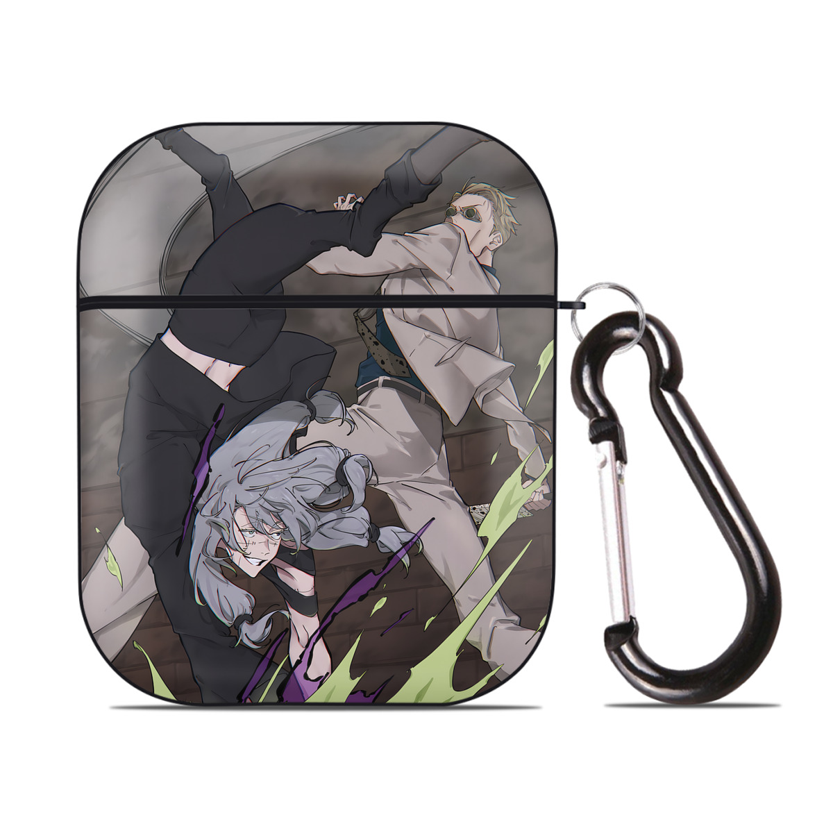 （画像用） 呪術廻戦 Jujutsu Kaisen AirPods 第2世代保護ケース ハードシェル ブラック 耐衝撃・防指紋・カラビナ付き