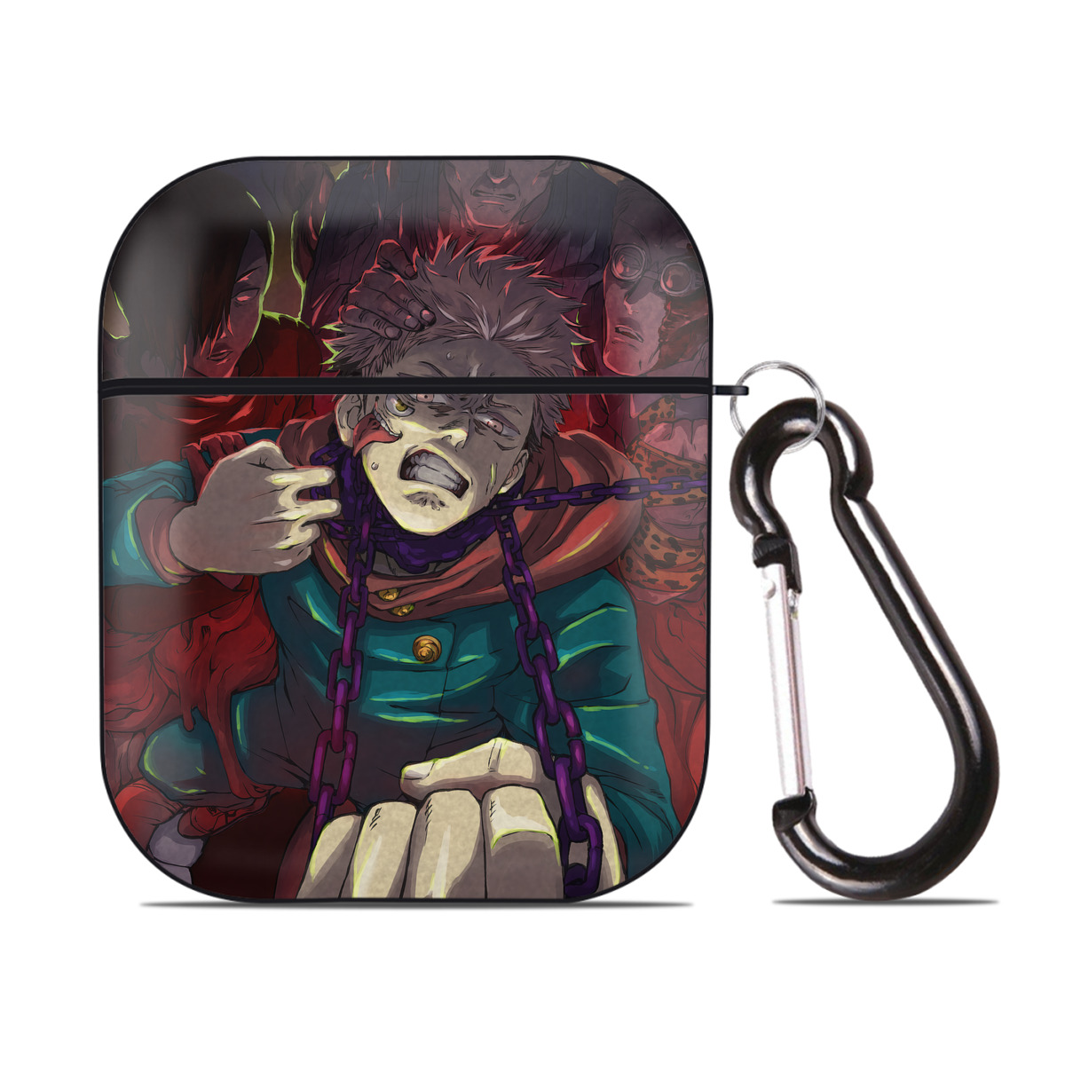 （画像用） 呪術廻戦 Jujutsu Kaisen AirPods 第2世代保護ケース ハードシェル ブラック 耐衝撃・防指紋・カラビナ付き