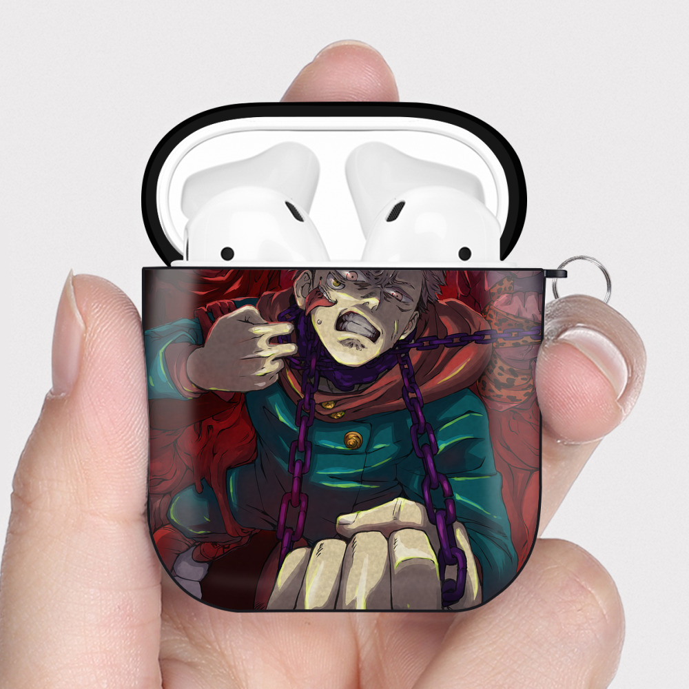 （画像用） 呪術廻戦 Jujutsu Kaisen AirPods 第2世代保護ケース ハードシェル ブラック 耐衝撃・防指紋・カラビナ付き