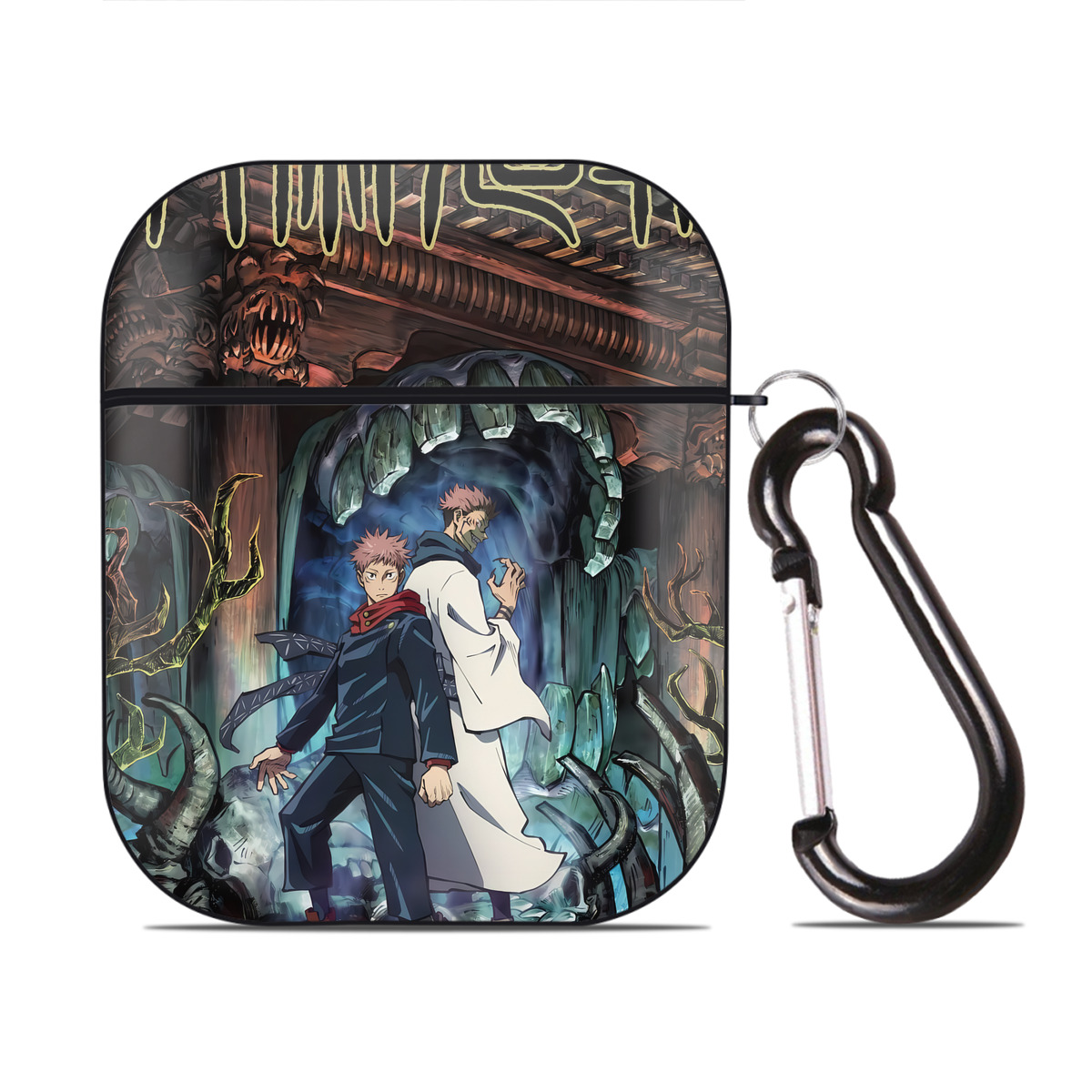 （画像用） 呪術廻戦 Jujutsu Kaisen AirPods 第2世代保護ケース ハードシェル ブラック 耐衝撃・防指紋・カラビナ付き