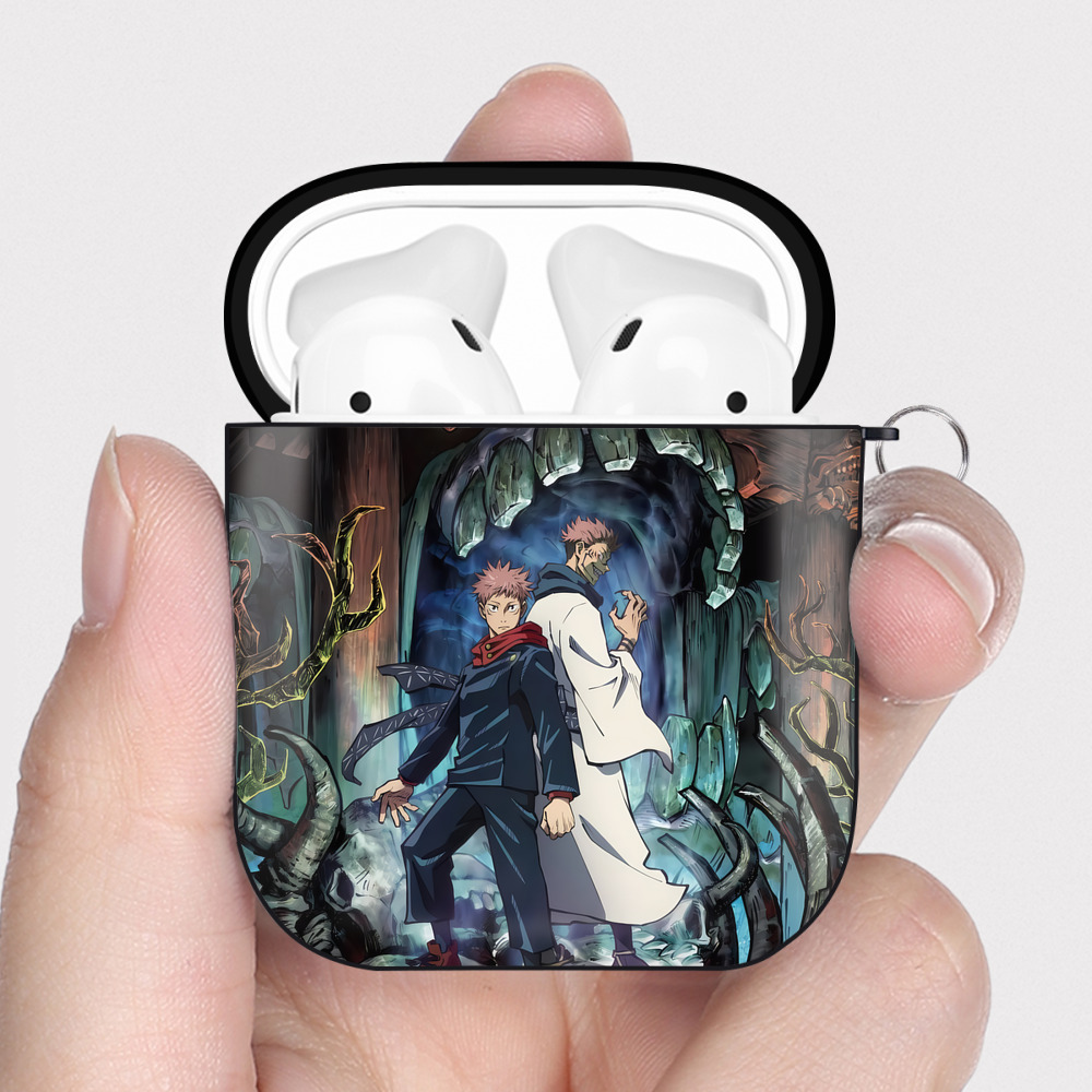 （画像用） 呪術廻戦 Jujutsu Kaisen AirPods 第2世代保護ケース ハードシェル ブラック 耐衝撃・防指紋・カラビナ付き