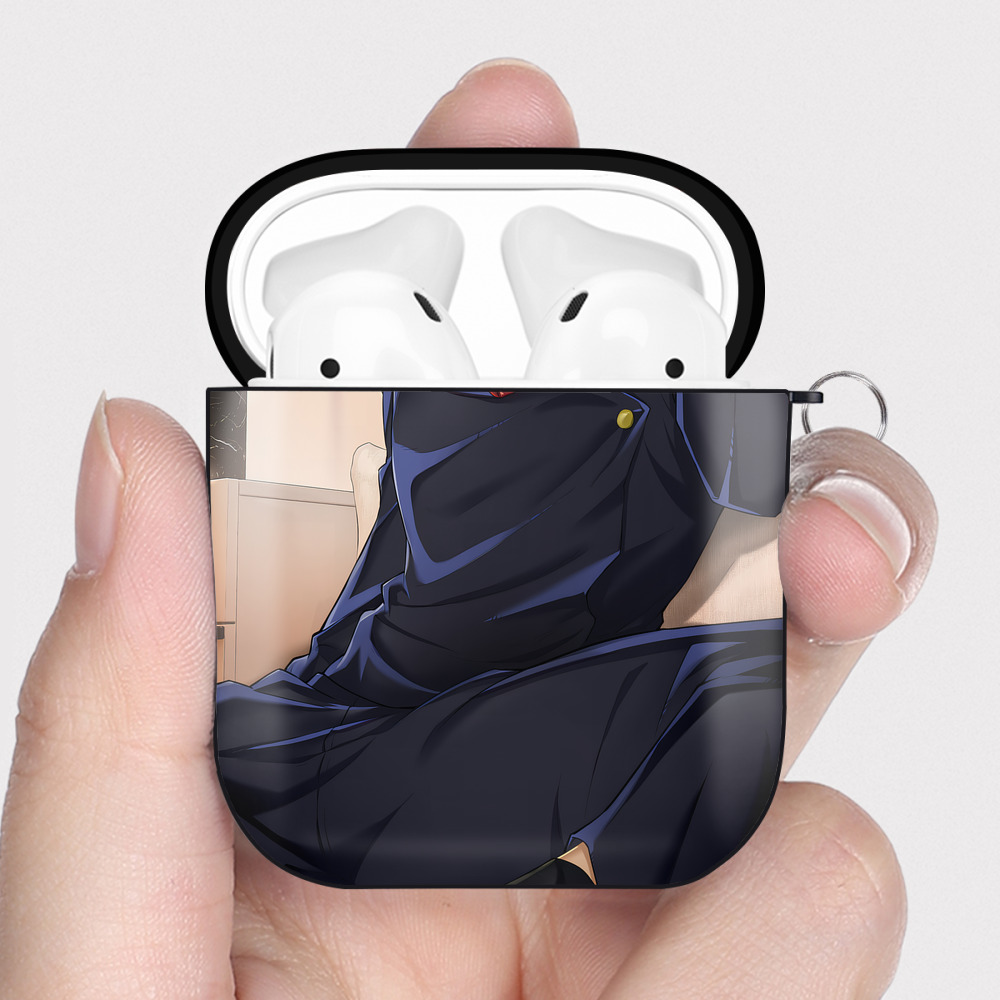（画像用） 呪術廻戦 Jujutsu Kaisen AirPods 第2世代保護ケース ハードシェル ブラック 耐衝撃・防指紋・カラビナ付き