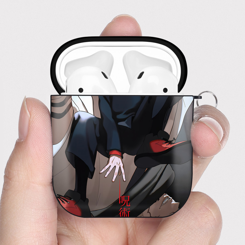 （画像用） 呪術廻戦 Jujutsu Kaisen AirPods 第2世代保護ケース ハードシェル ブラック 耐衝撃・防指紋・カラビナ付き