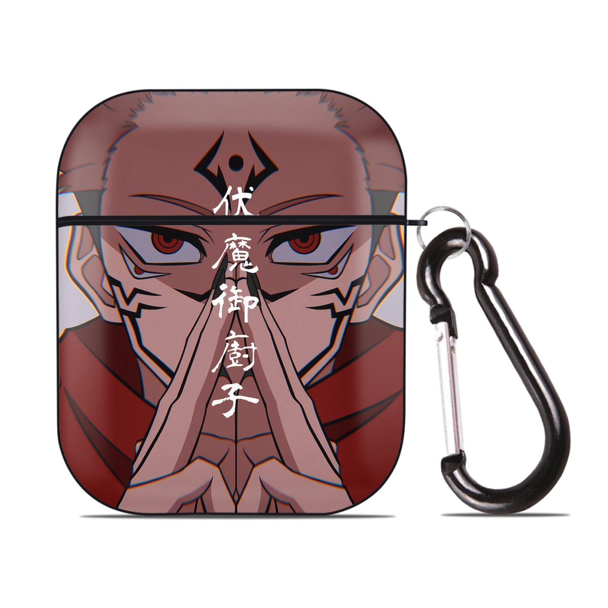 （画像用） 呪術廻戦 Jujutsu Kaisen AirPods 第2世代保護ケース ハードシェル ブラック 耐衝撃・防指紋・カラビナ付き