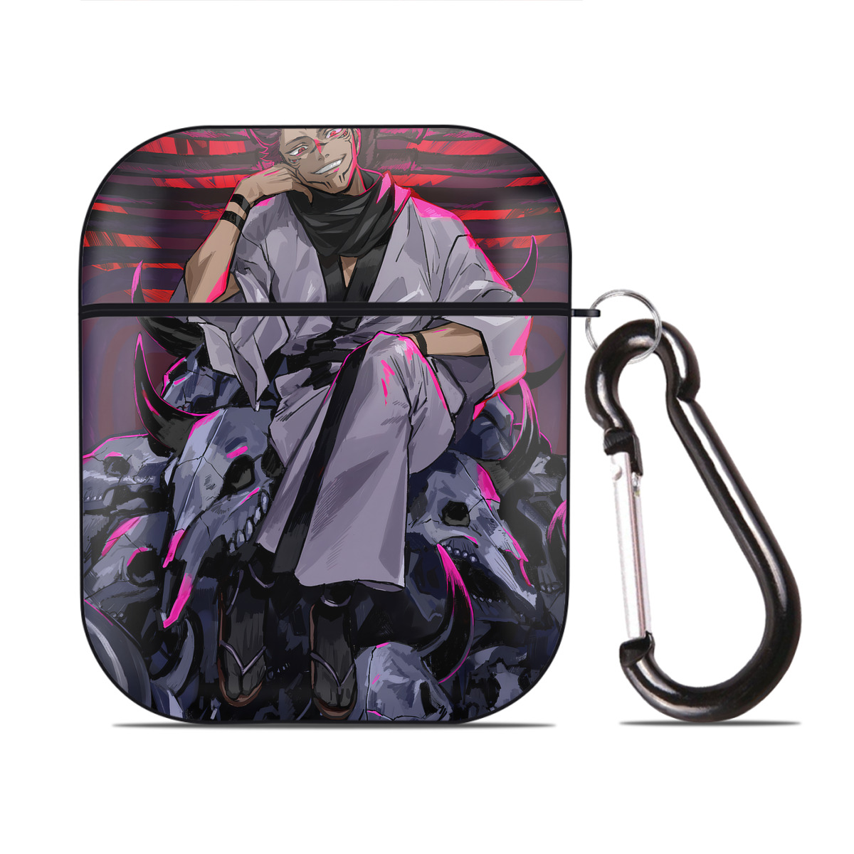（画像用） 呪術廻戦 Jujutsu Kaisen AirPods 第2世代保護ケース ハードシェル ブラック 耐衝撃・防指紋・カラビナ付き