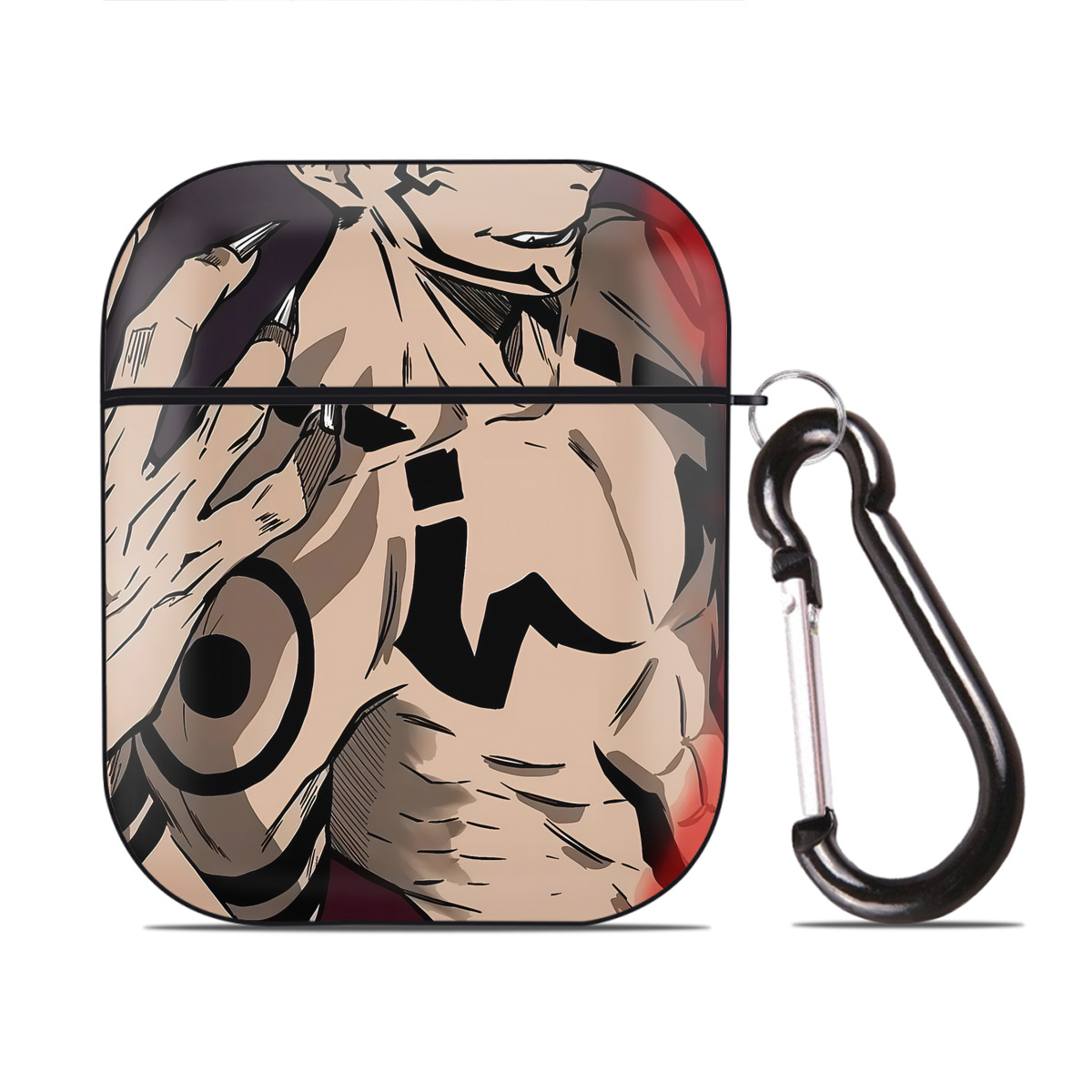 （画像用） 呪術廻戦 Jujutsu Kaisen AirPods 第2世代保護ケース ハードシェル ブラック 耐衝撃・防指紋・カラビナ付き