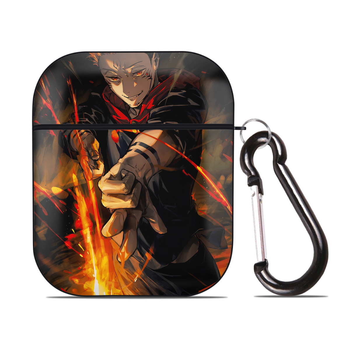 （画像用） 呪術廻戦 Jujutsu Kaisen AirPods 第2世代保護ケース ハードシェル ブラック 耐衝撃・防指紋・カラビナ付き