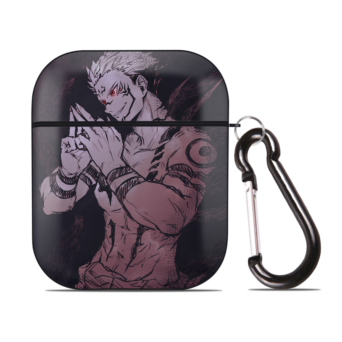 （画像用） 呪術廻戦 Jujutsu Kaisen AirPods 第2世代保護ケース ハードシェル ブラック 耐衝撃・防指紋・カラビナ付き