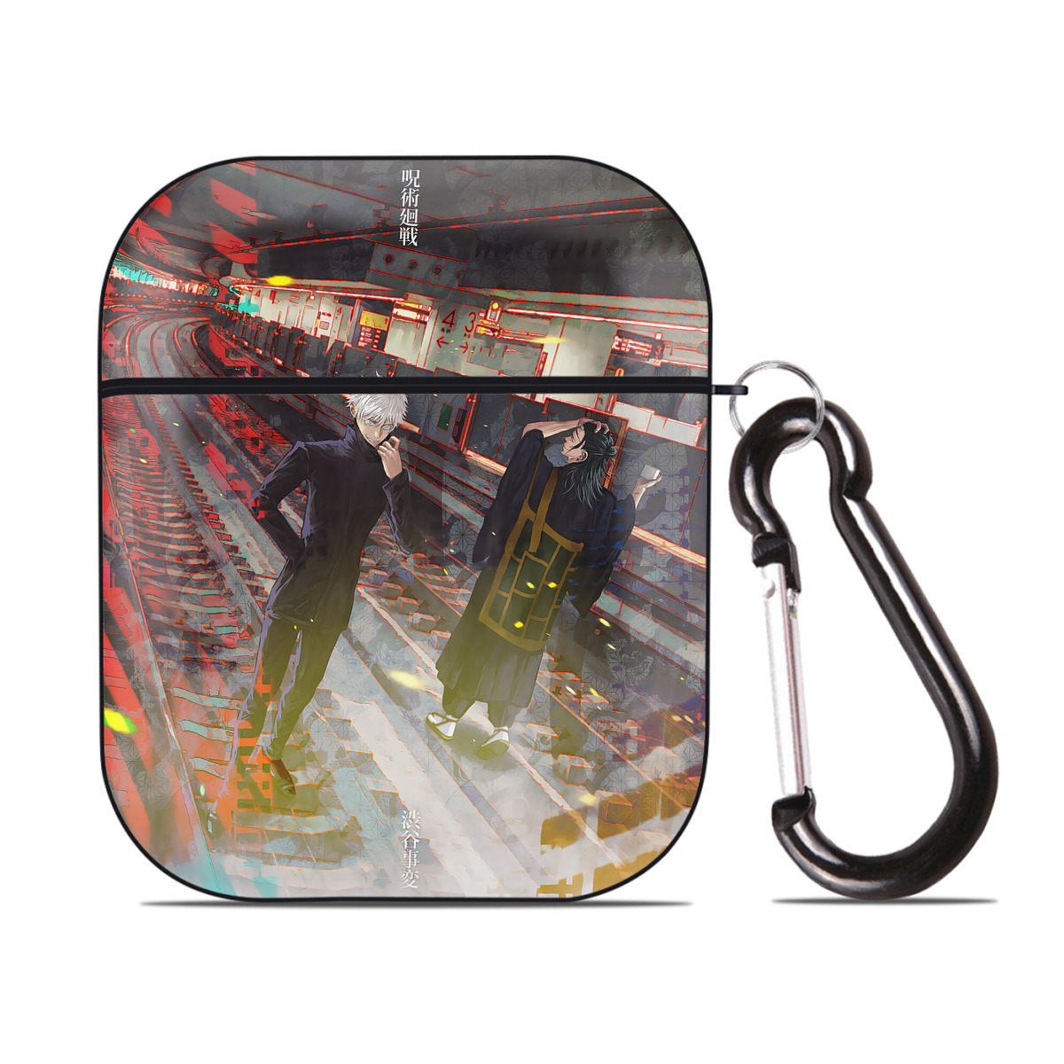 （画像用） 呪術廻戦 Jujutsu Kaisen AirPods 第2世代保護ケース ハードシェル ブラック 耐衝撃・防指紋・カラビナ付き