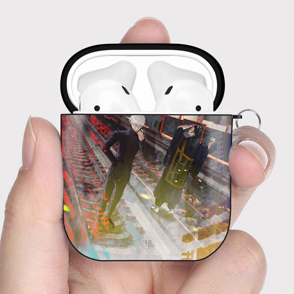 （画像用） 呪術廻戦 Jujutsu Kaisen AirPods 第2世代保護ケース ハードシェル ブラック 耐衝撃・防指紋・カラビナ付き