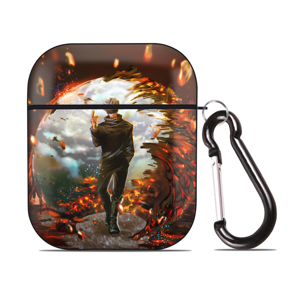 （画像用） 呪術廻戦 Jujutsu Kaisen AirPods 第2世代保護ケース ハードシェル ブラック 耐衝撃・防指紋・カラビナ付き