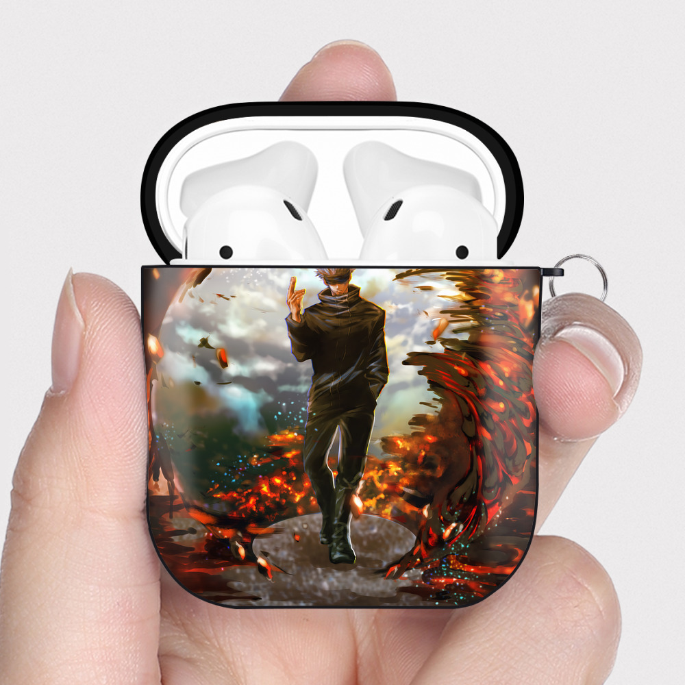 （画像用） 呪術廻戦 Jujutsu Kaisen AirPods 第2世代保護ケース ハードシェル ブラック 耐衝撃・防指紋・カラビナ付き