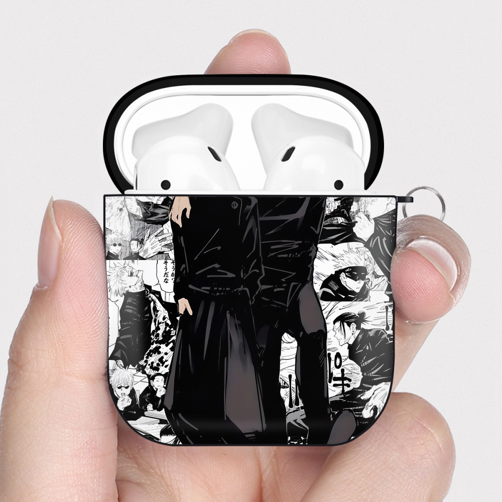 （画像用） 呪術廻戦 Jujutsu Kaisen AirPods 第2世代保護ケース ハードシェル ブラック 耐衝撃・防指紋・カラビナ付き
