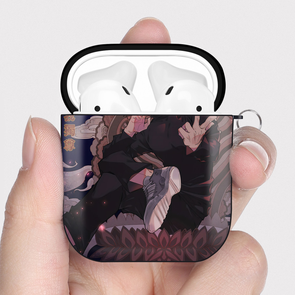 （画像用） 呪術廻戦 Jujutsu Kaisen AirPods 第2世代保護ケース ハードシェル ブラック 耐衝撃・防指紋・カラビナ付き