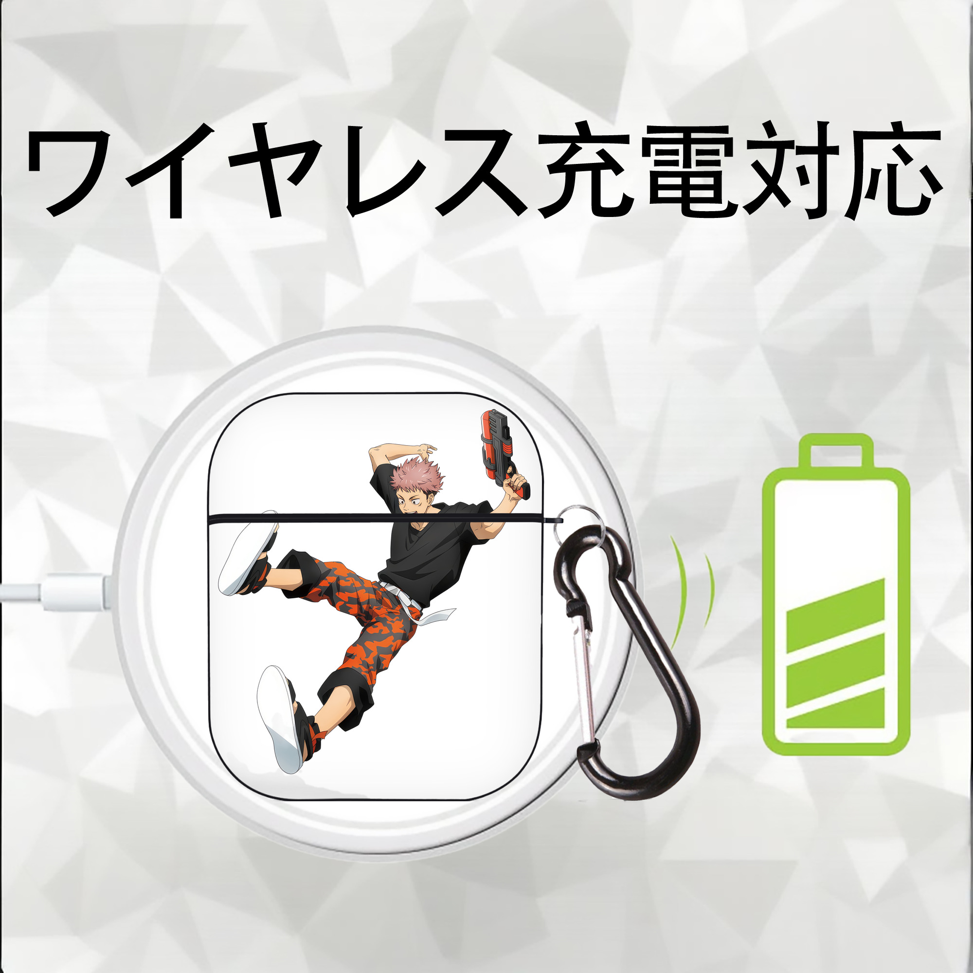 呪術廻戦 Jujutsu Kaisen AirPods 第2世代保護ケース ハードシェル ブラック 耐衝撃・防指紋・カラビナ付き