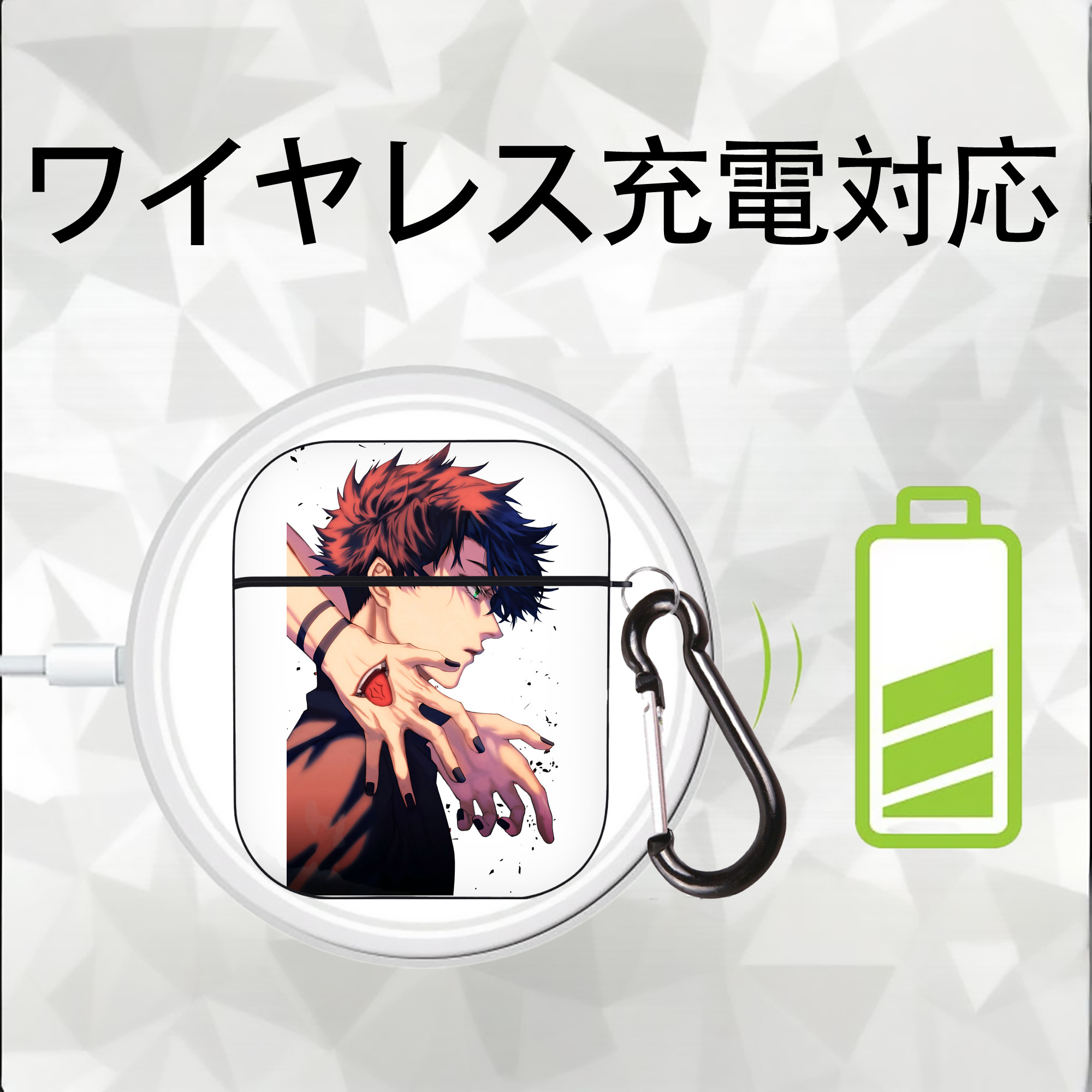 呪術廻戦 Jujutsu Kaisen AirPods 第2世代保護ケース ハードシェル ブラック 耐衝撃・防指紋・カラビナ付き