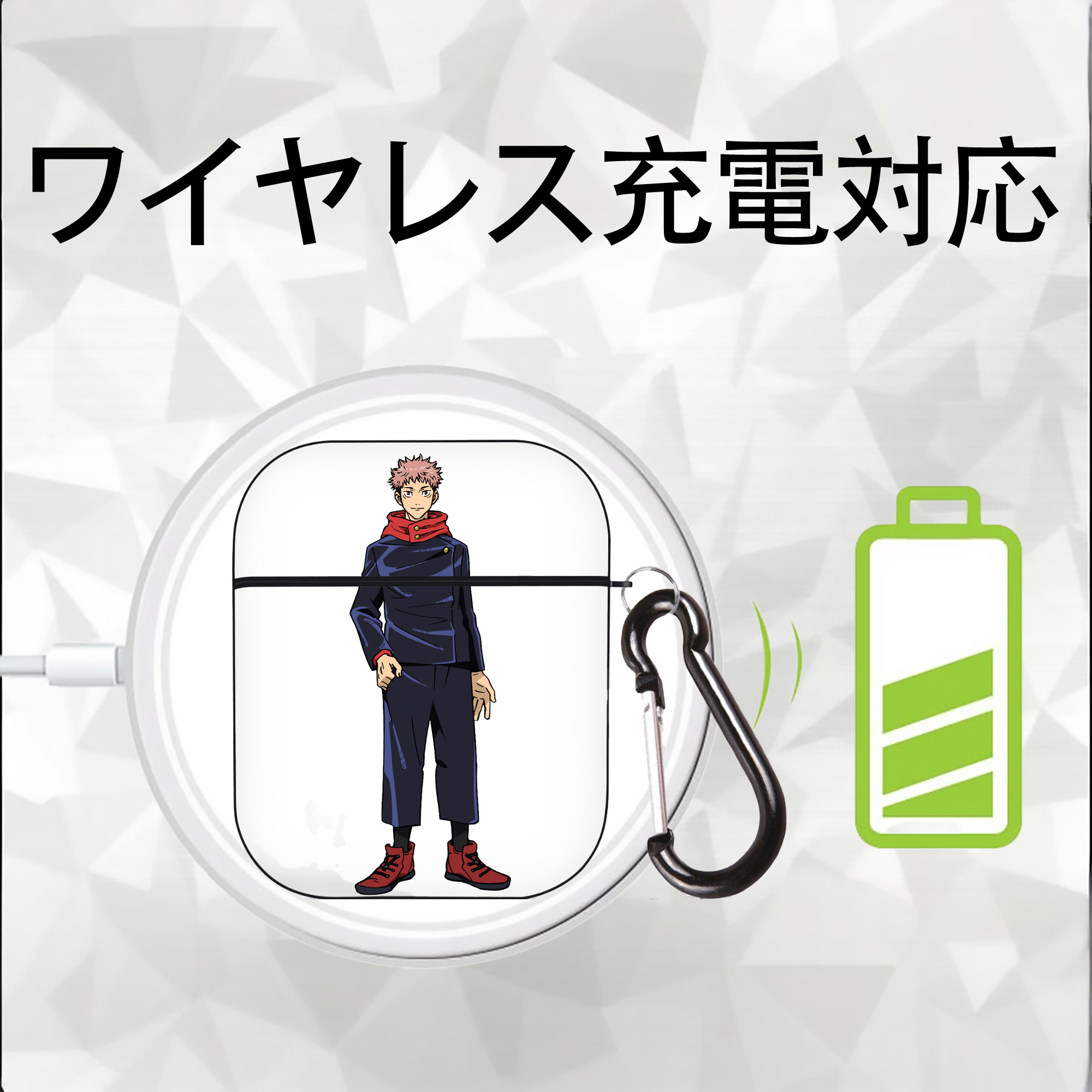 呪術廻戦 Jujutsu Kaisen AirPods 第2世代保護ケース ハードシェル ブラック 耐衝撃・防指紋・カラビナ付き