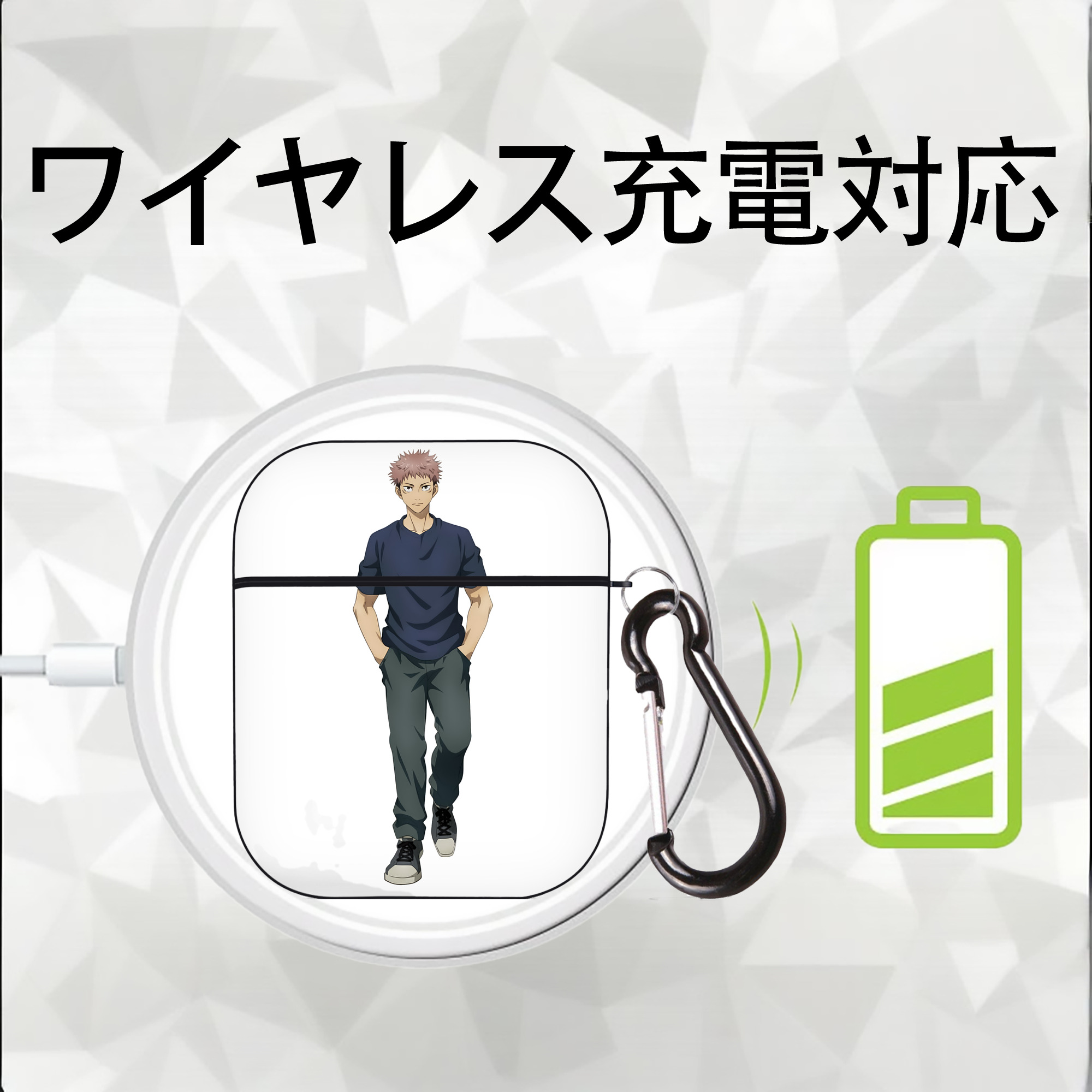 呪術廻戦 Jujutsu Kaisen AirPods 第2世代保護ケース ハードシェル ブラック 耐衝撃・防指紋・カラビナ付き